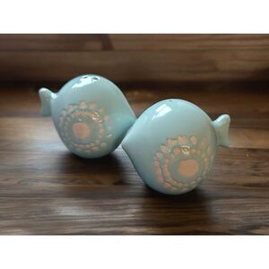 Pottery Salt & Pepper Shakers Set Fish Blue Nautical Coastal Decor Unique